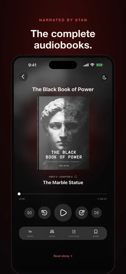 The audiobook player with chapters, speed, a sleep timer and read along